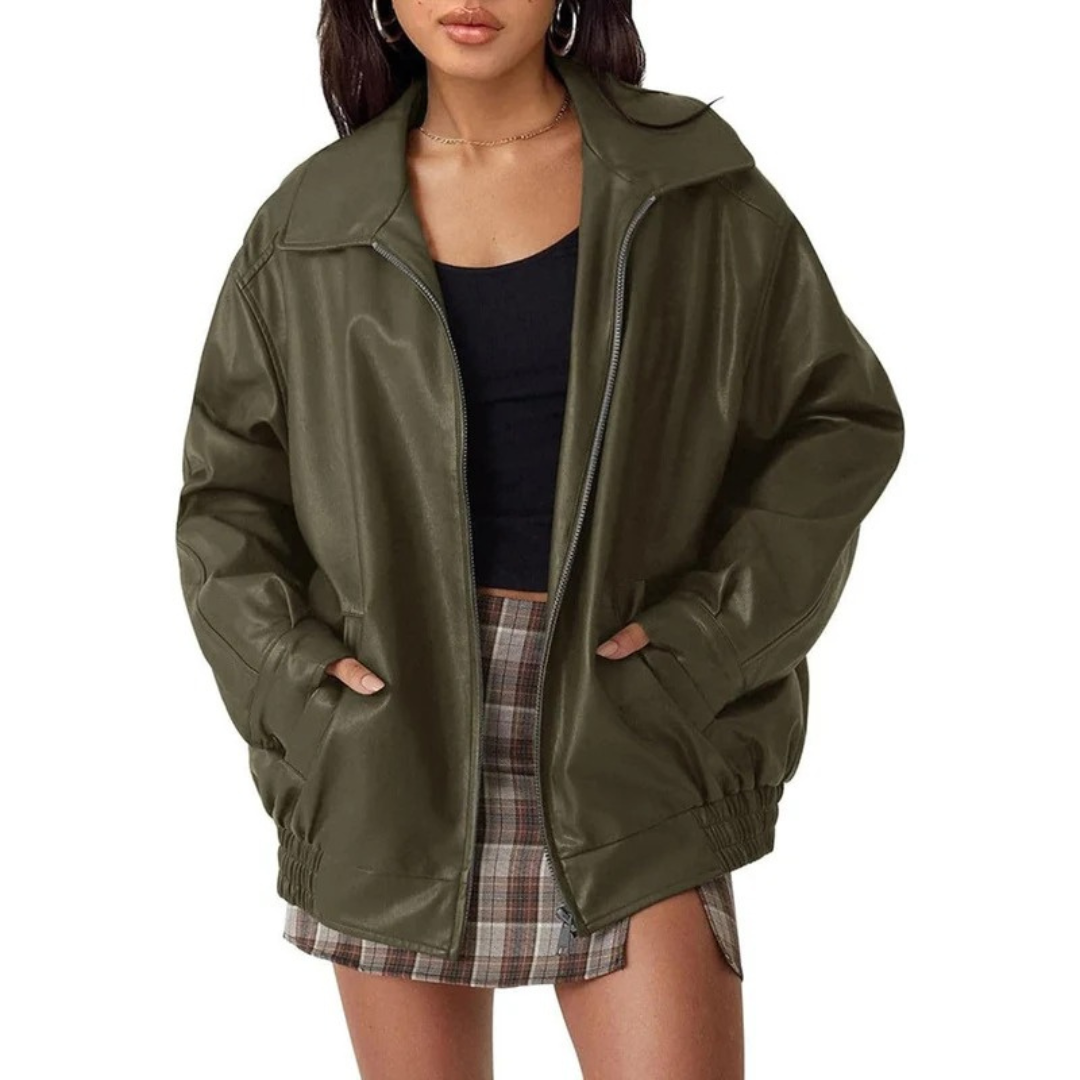 Saskia | Damen Oversized Kunstleder Bomberjacke