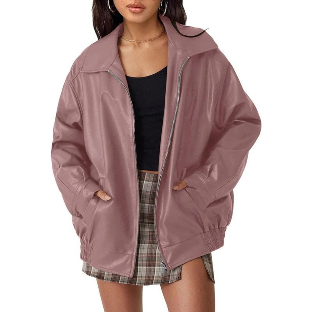 Saskia | Damen Oversized Kunstleder Bomberjacke