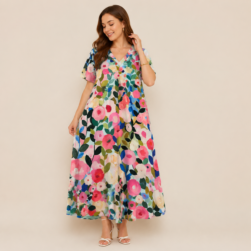 Antonia | Damen Boho Midikleid Mit V-Ausschnitt