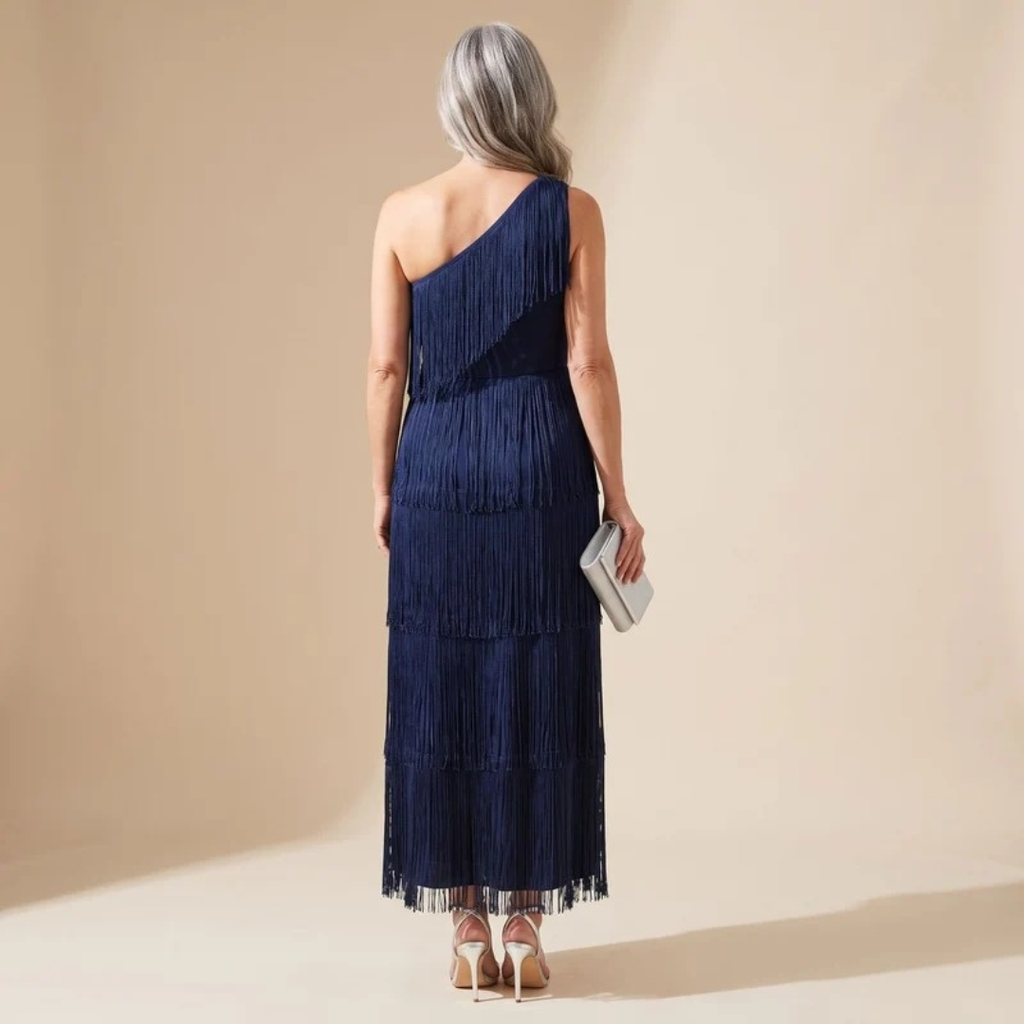 Ariane | Damen Abendkleid mit Fransen und Ein-Schulter