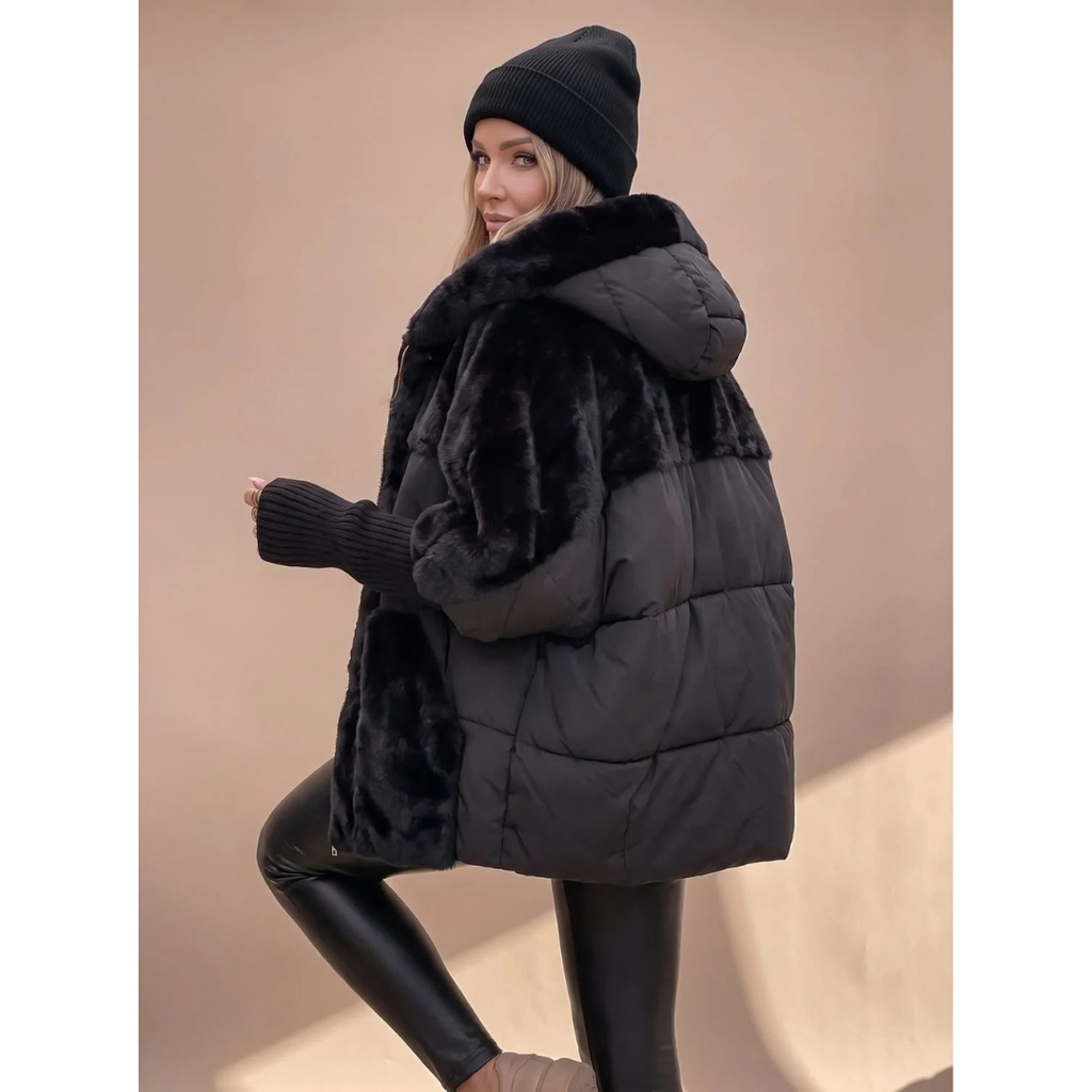 Ariane | Damen Winterjacke mit Plüsch, Kunstfell und Kapuze