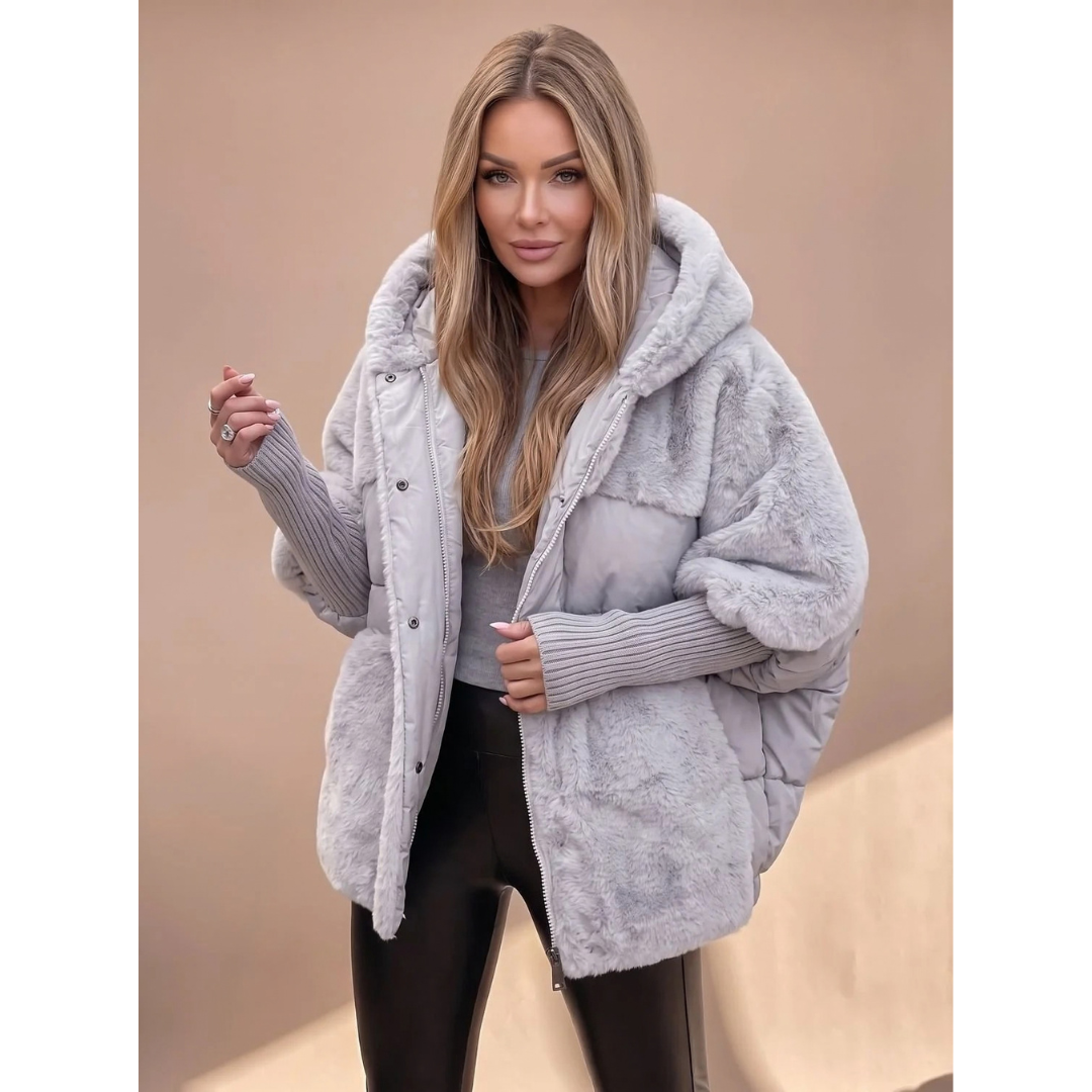 Ariane | Damen Winterjacke mit Plüsch, Kunstfell und Kapuze
