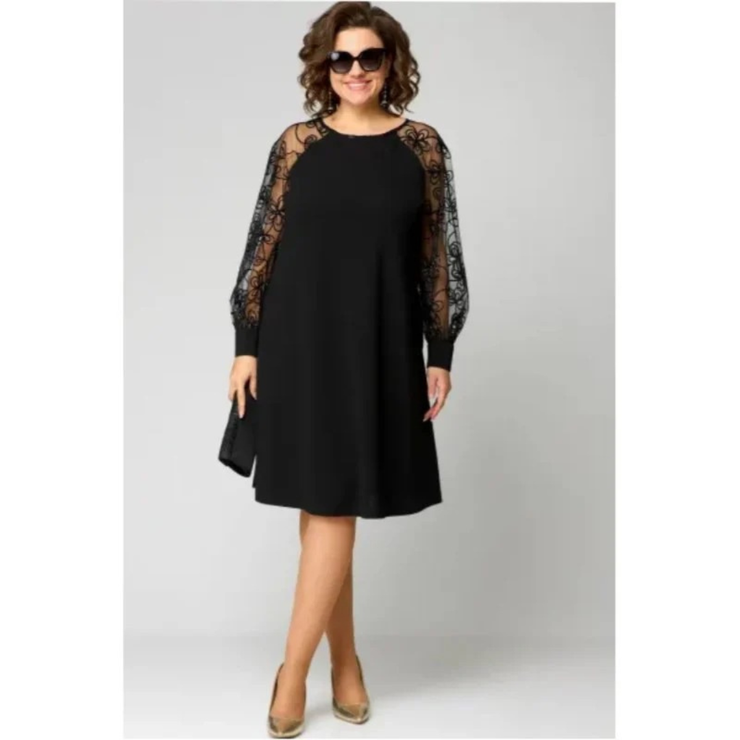 Ariane | Elegantes Schwarzes Midi-Abendkleid in Große Größen