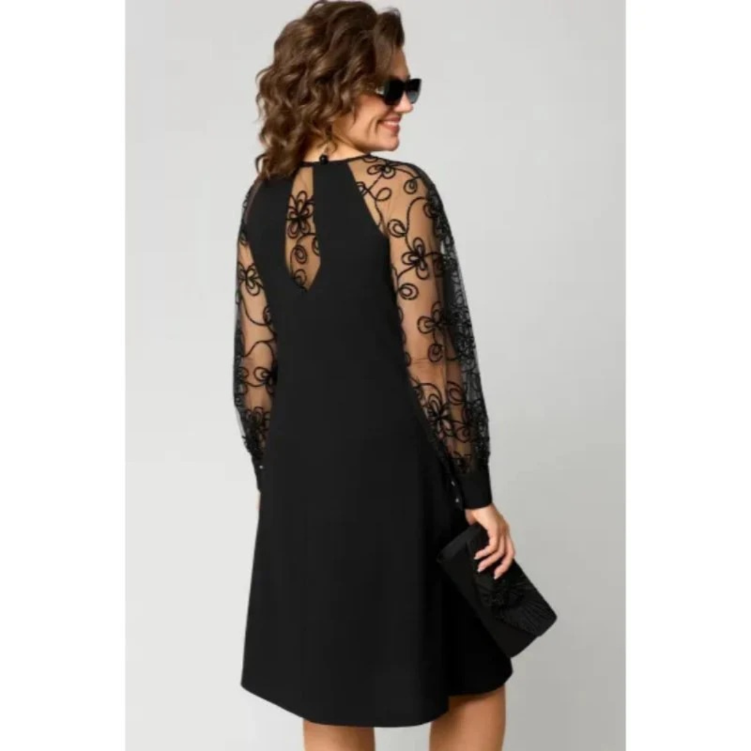 Ariane | Elegantes Schwarzes Midi-Abendkleid in Große Größen