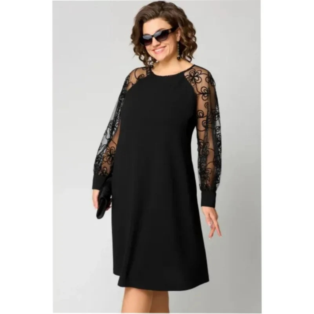 Ariane | Elegantes Schwarzes Midi-Abendkleid in Große Größen