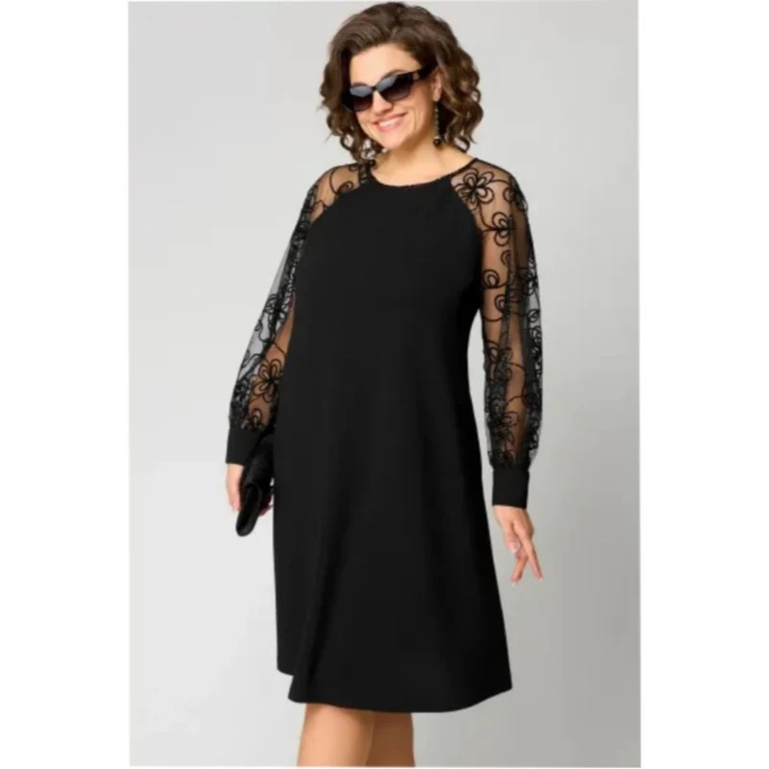 Ariane | Elegantes Schwarzes Midi-Abendkleid in Große Größen