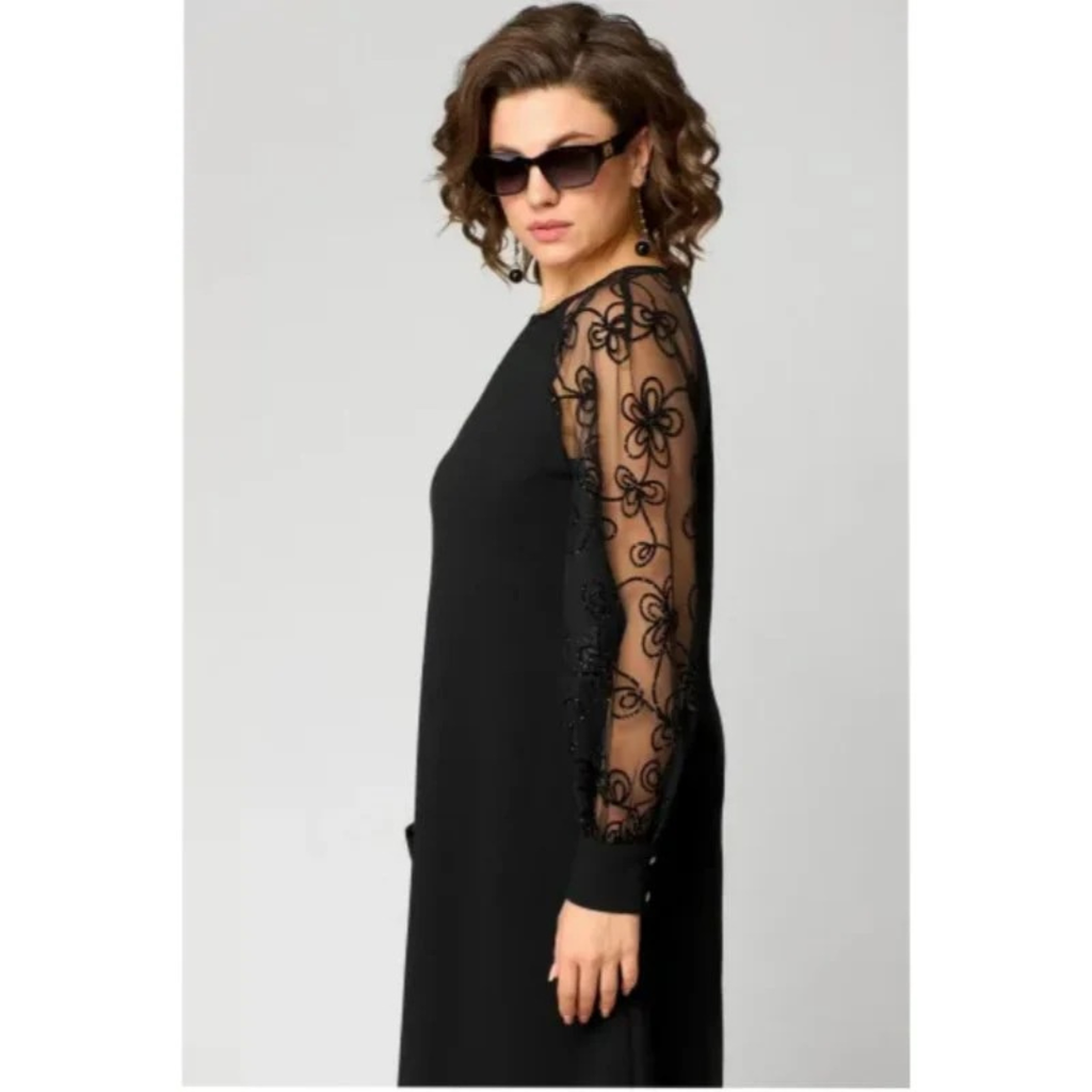 Ariane | Elegantes Schwarzes Midi-Abendkleid in Große Größen