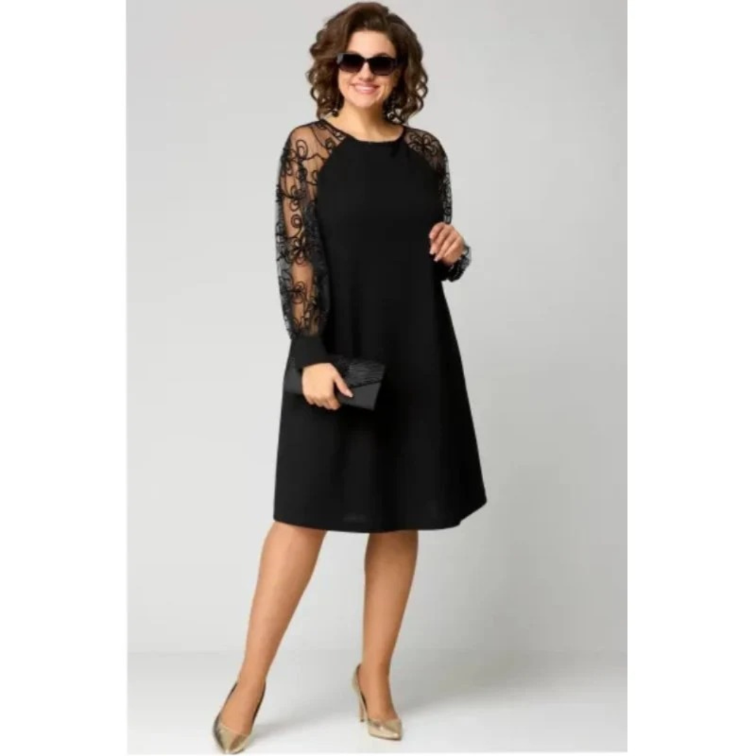Ariane | Elegantes Schwarzes Midi-Abendkleid in Große Größen