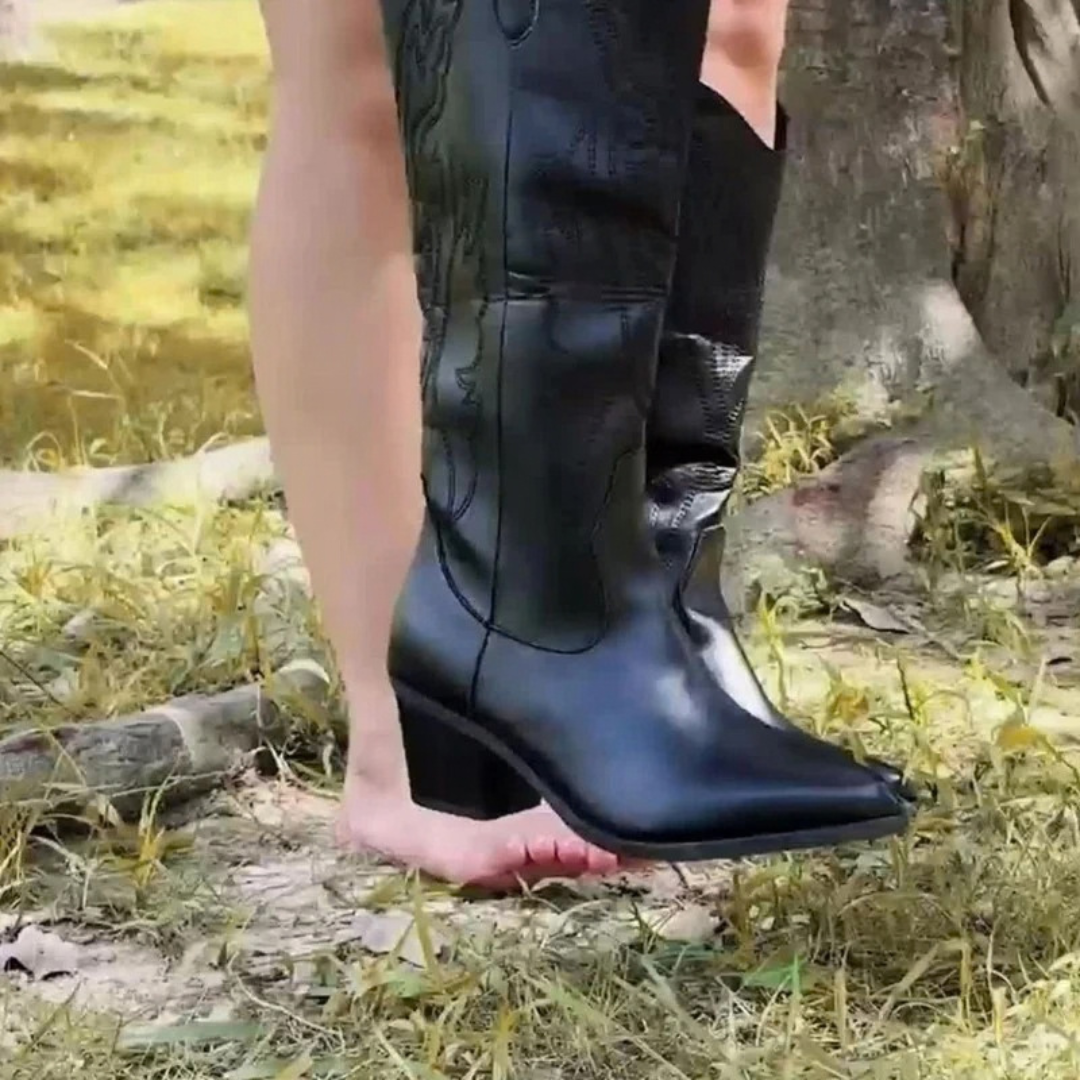 Asil | Damen Schwarze Orthopädische Westernstiefel mit extra weitem Schaft