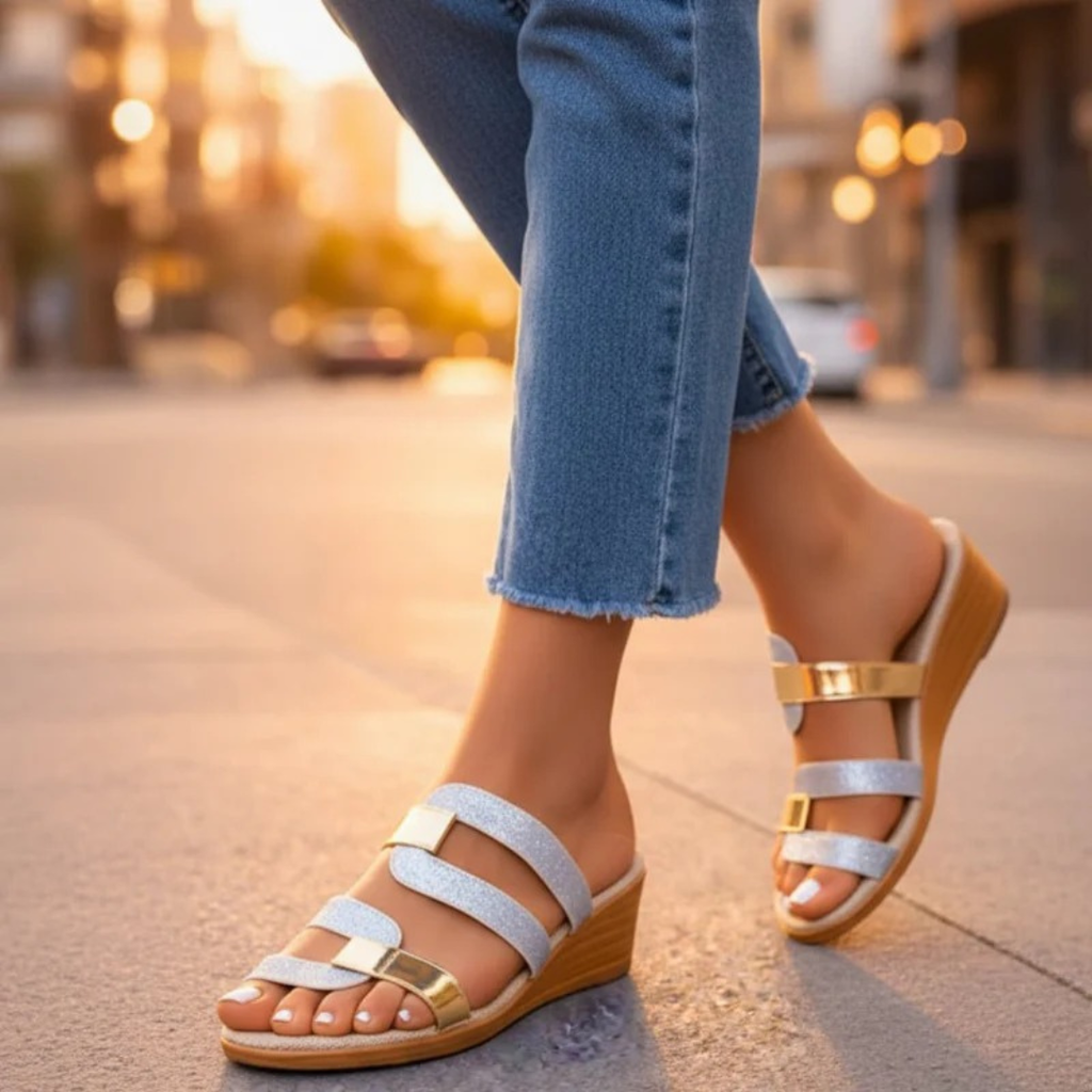 Astrid | Damen Sommer Sandalen Glitzer