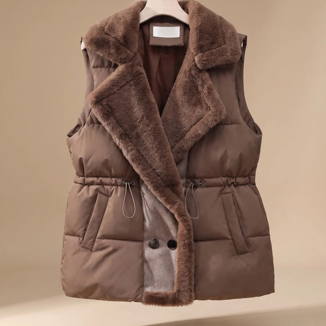 Asya | Damen Steppweste mit Fell Kragen und Taschen