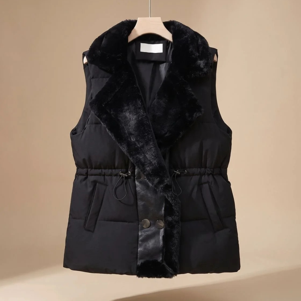 Asya | Damen Steppweste mit Fell Kragen und Taschen
