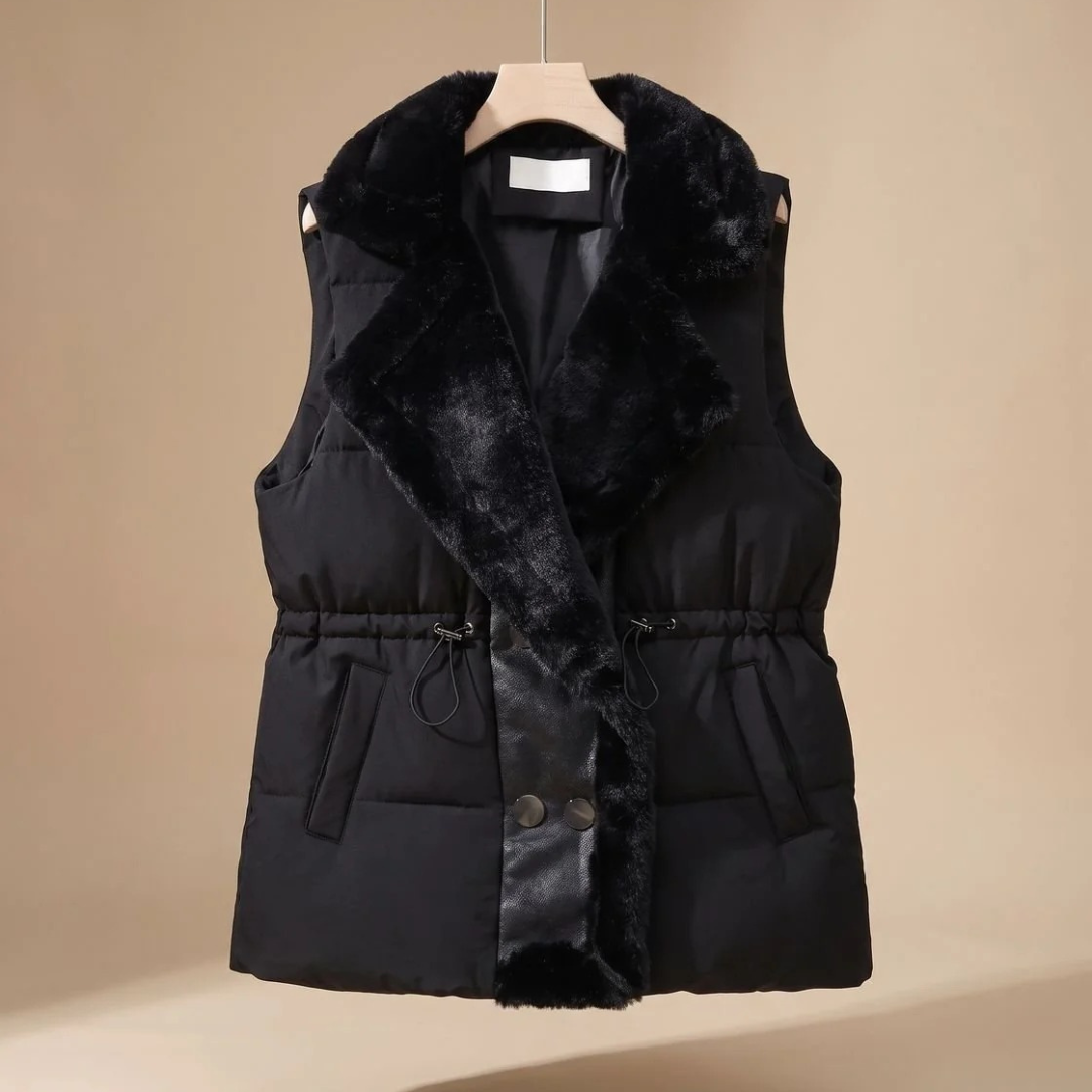 Asya | Damen Steppweste mit Fell Kragen und Taschen