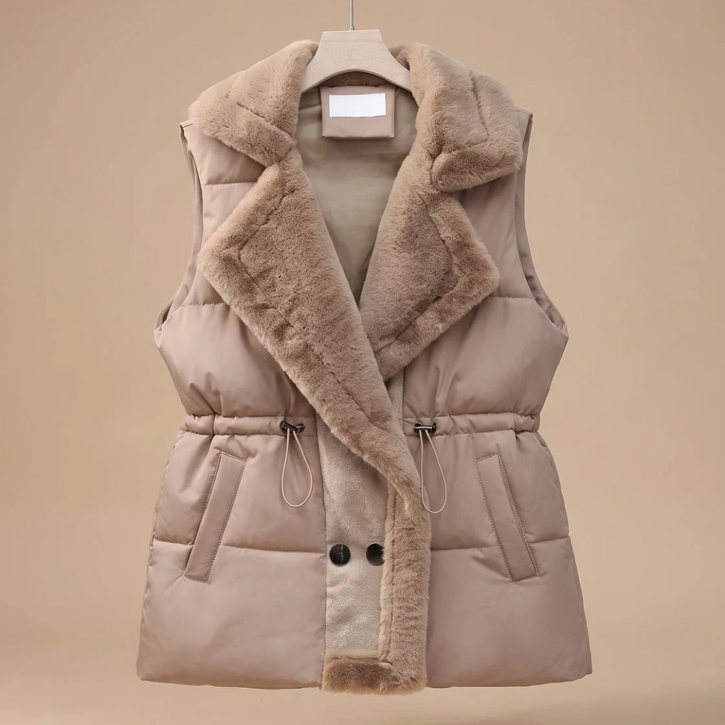 Asya | Damen Steppweste mit Fell Kragen und Taschen