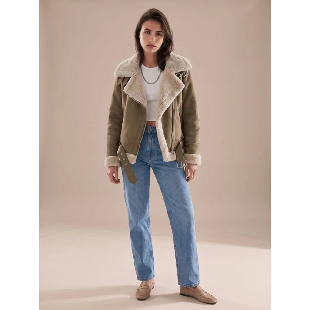 Aurea | Damen Winterjacke mit Gürtel und Teddy Details