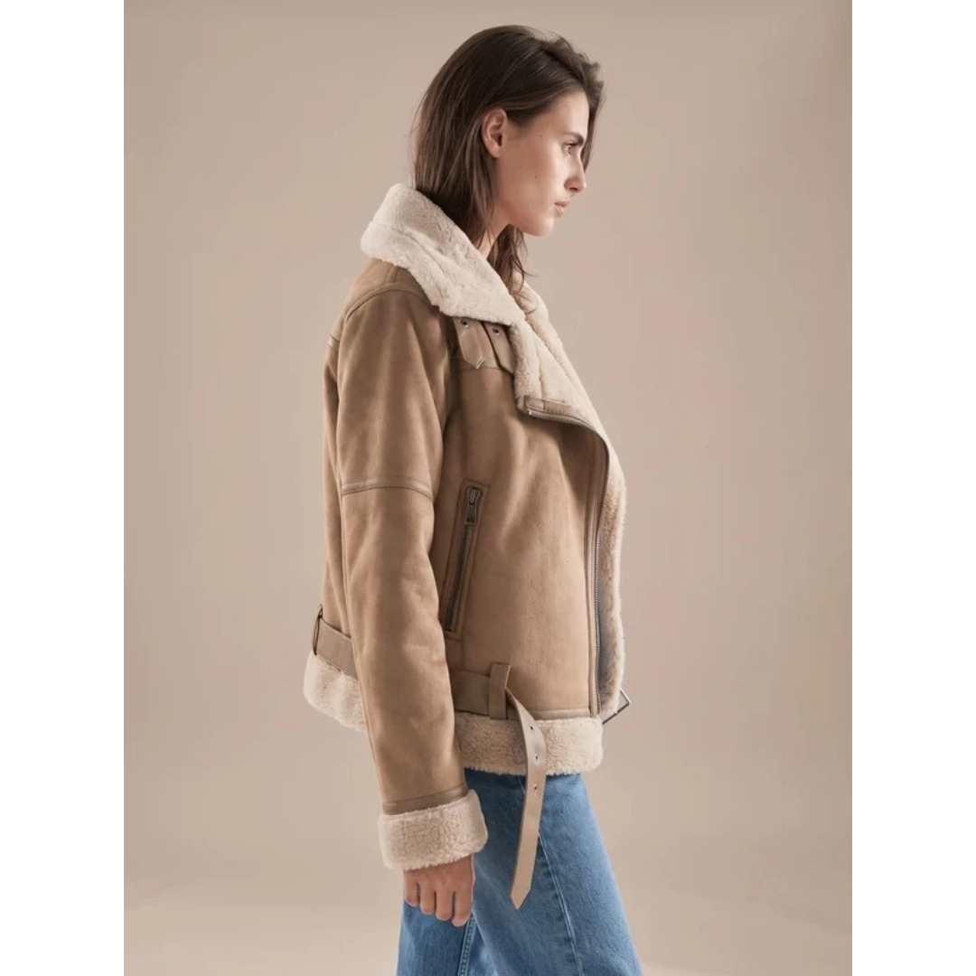 Aurea | Damen Winterjacke mit Gürtel und Teddy Details