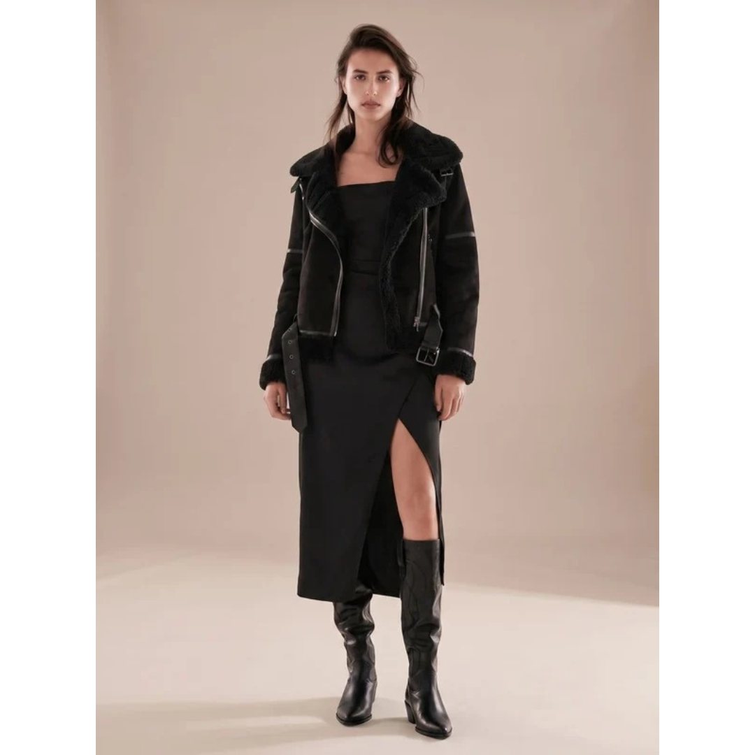 Aurea | Damen Winterjacke mit Gürtel und Teddy Details