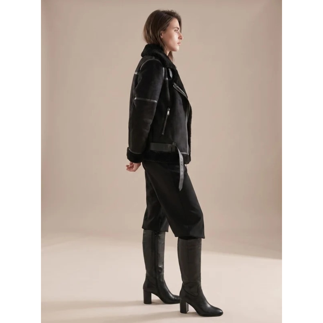 Aurea | Damen Winterjacke mit Gürtel und Teddy Details