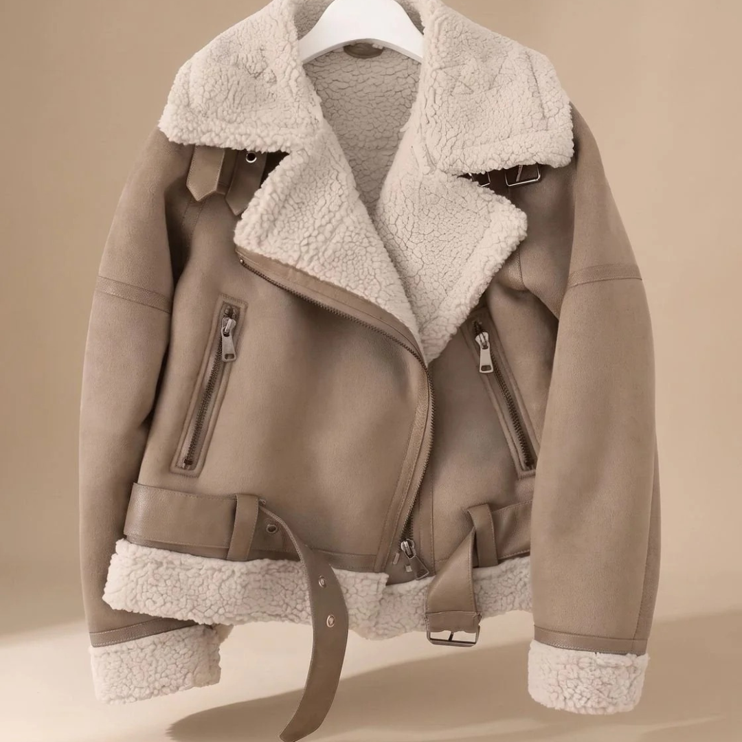 Aurea | Damen Winterjacke mit Gürtel und Teddy Details