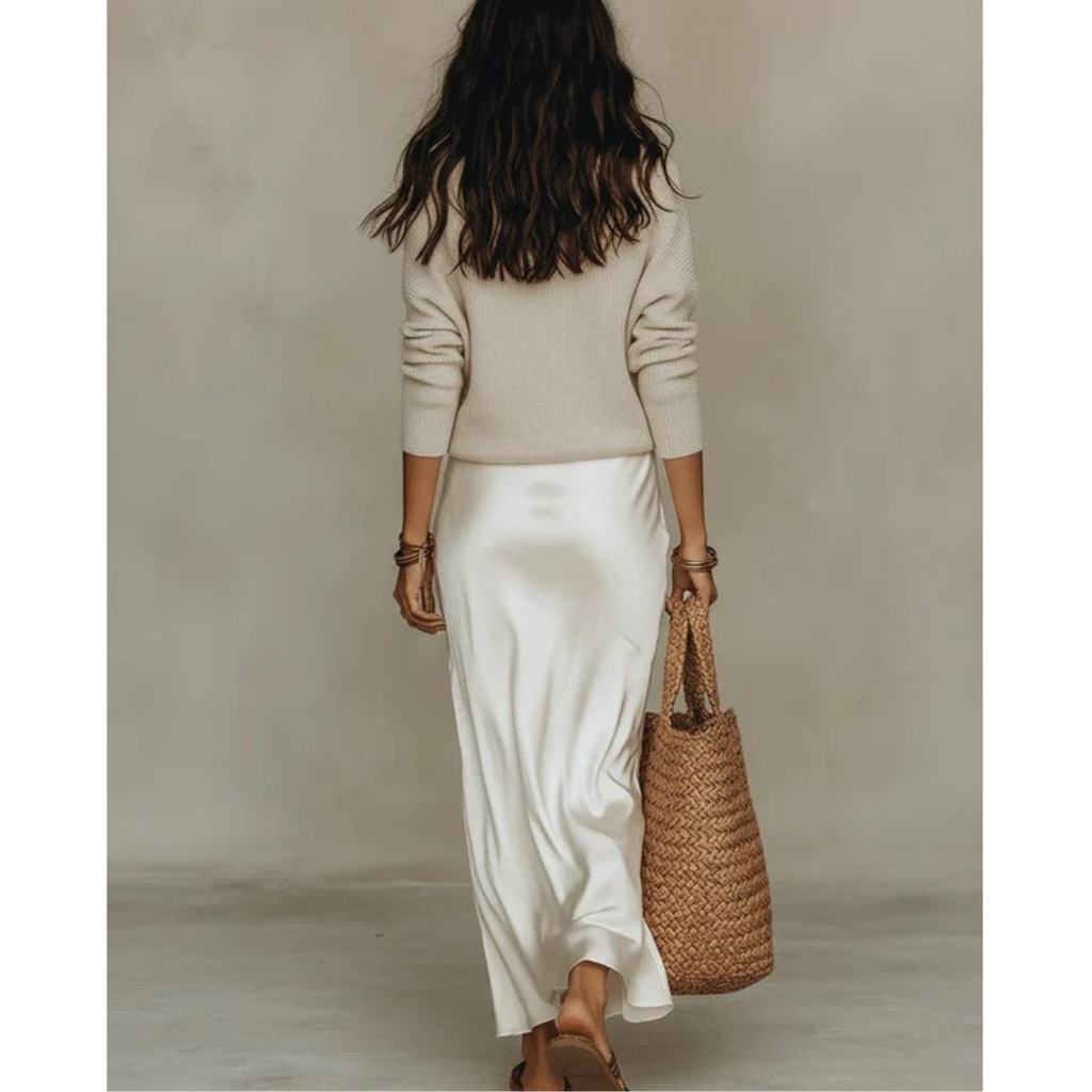 Aurelia | Damen Langarm Maxikleid mit Pullover und Satin Rock
