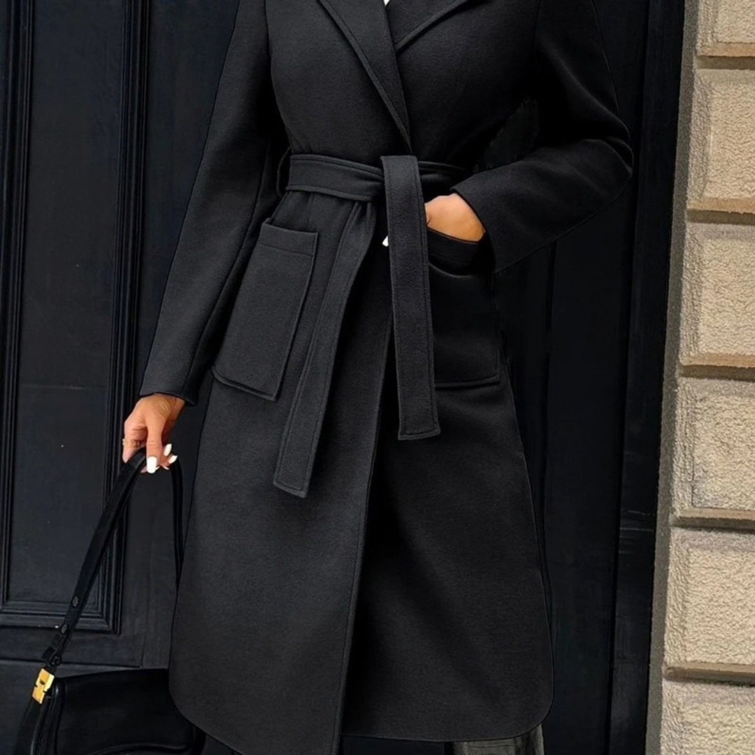 Aurelia | Damen Wollmantel mit Gürtel, Revers und Taschen