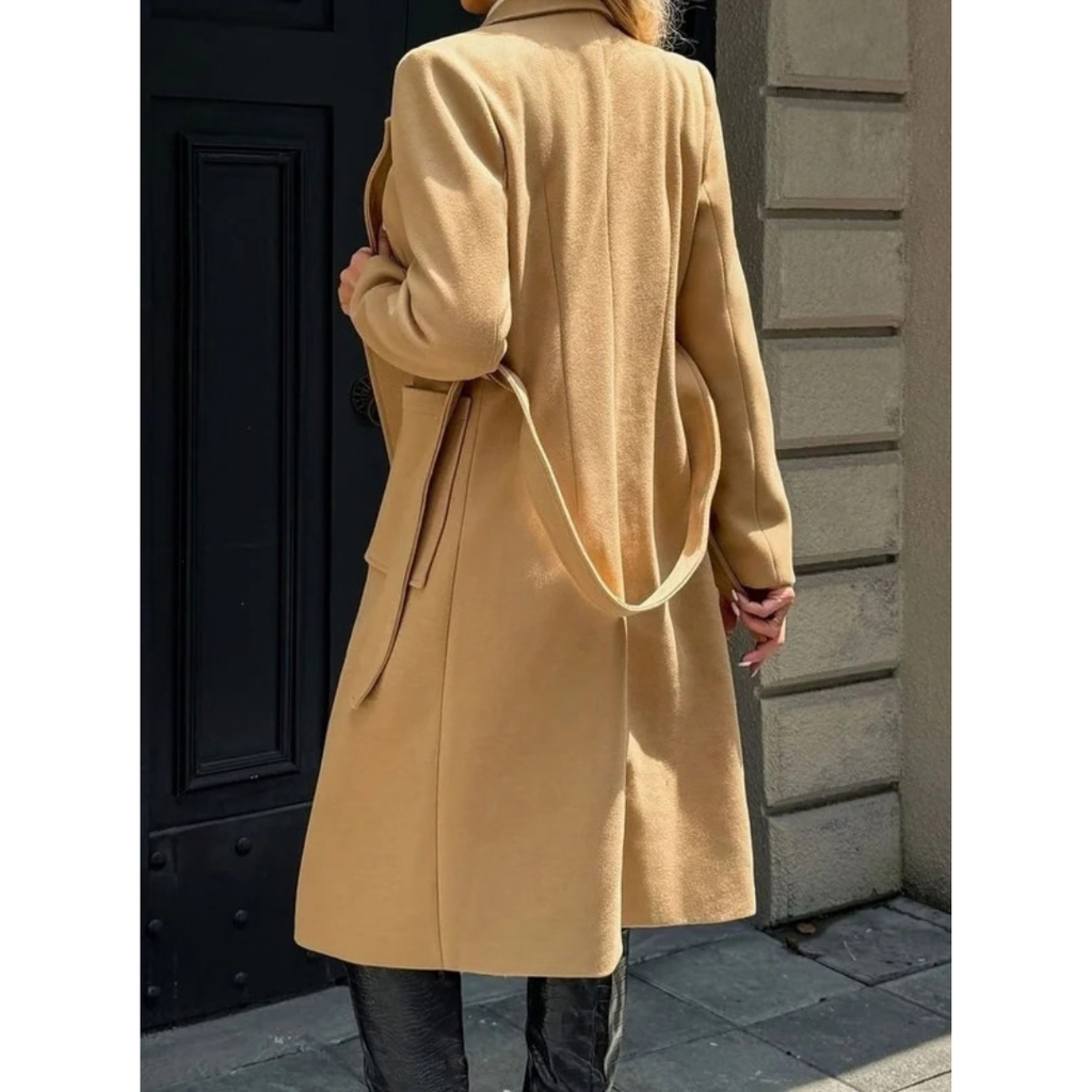 Aurelia | Damen Wollmantel mit Gürtel, Revers und Taschen