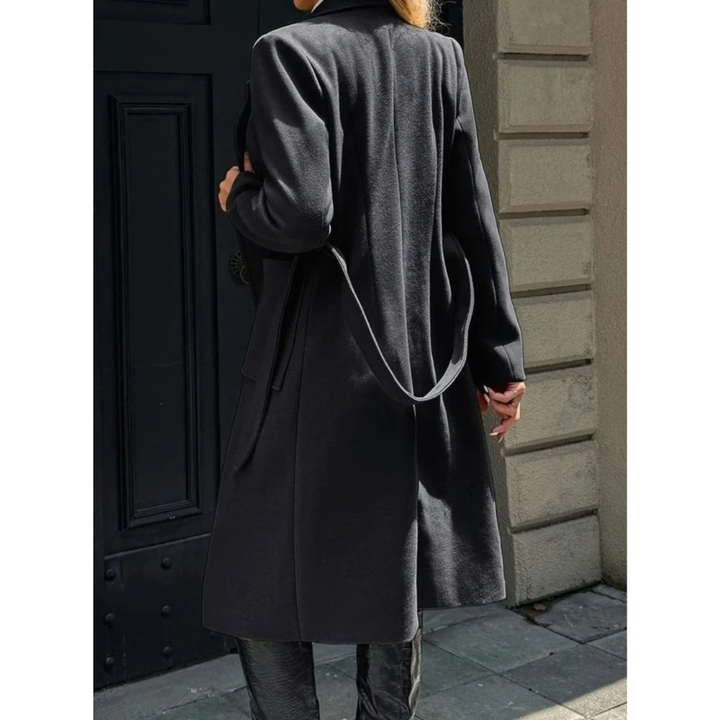 Aurelia | Damen Wollmantel mit Gürtel, Revers und Taschen