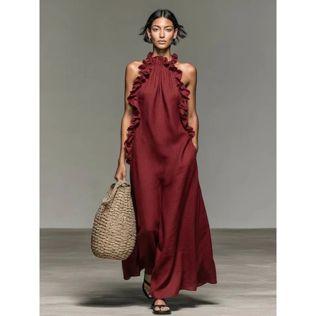 Ava | Damen Stilvolles Rüschen Maxikleid
