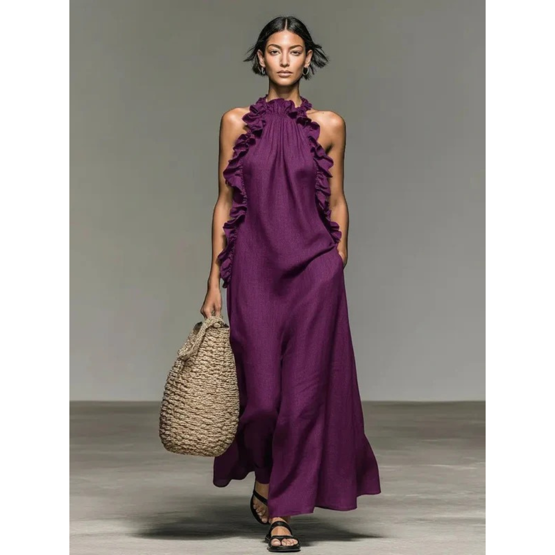Ava | Damen Stilvolles Rüschen Maxikleid