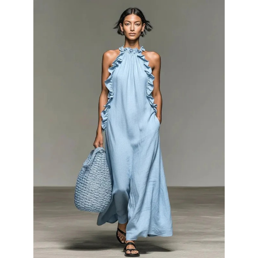 Ava | Damen Stilvolles Rüschen Maxikleid