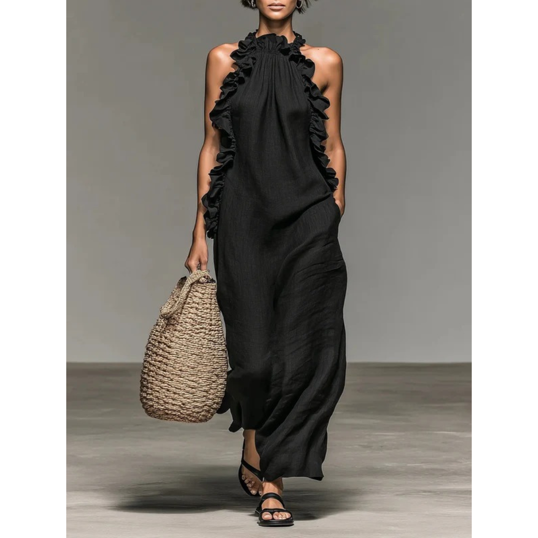 Ava | Damen Stilvolles Rüschen Maxikleid