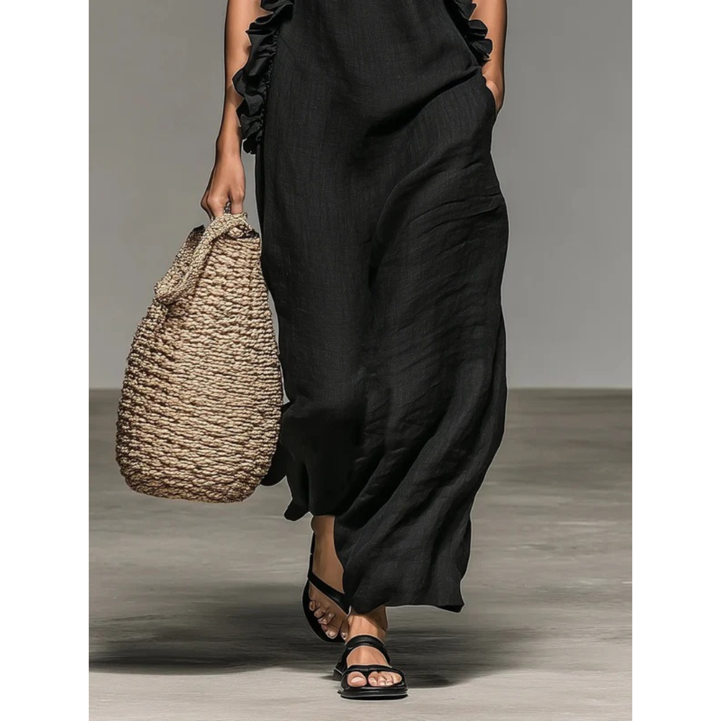 Ava | Damen Stilvolles Rüschen Maxikleid