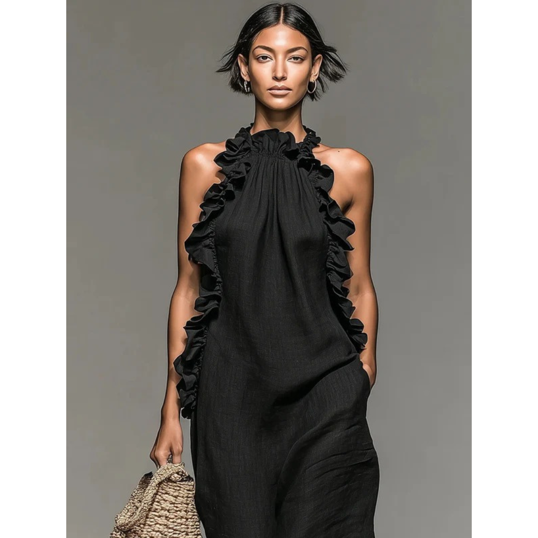 Ava | Damen Stilvolles Rüschen Maxikleid