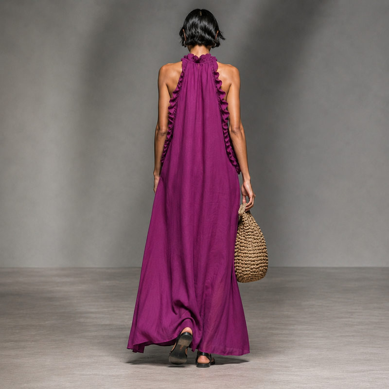 Ava | Damen Stilvolles Rüschen Maxikleid