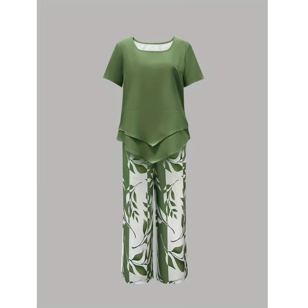Barbara | Damen Sommer Zweiteiler Bluse Hose Set