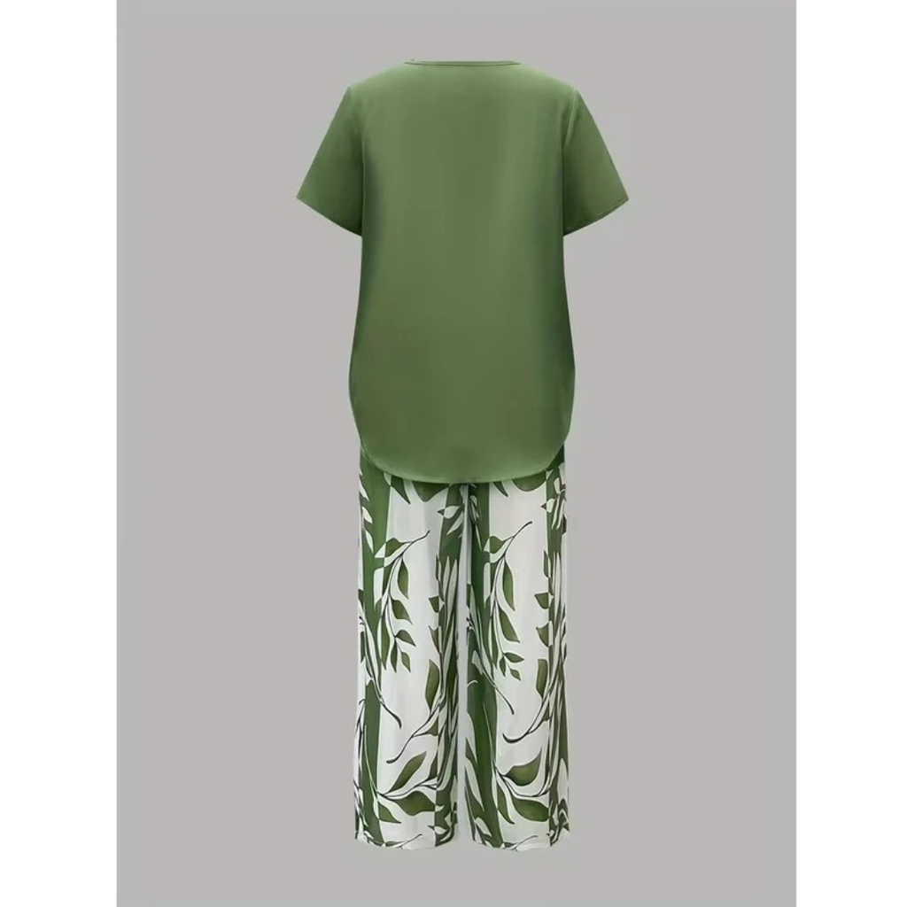 Barbara | Damen Sommer Zweiteiler Bluse Hose Set