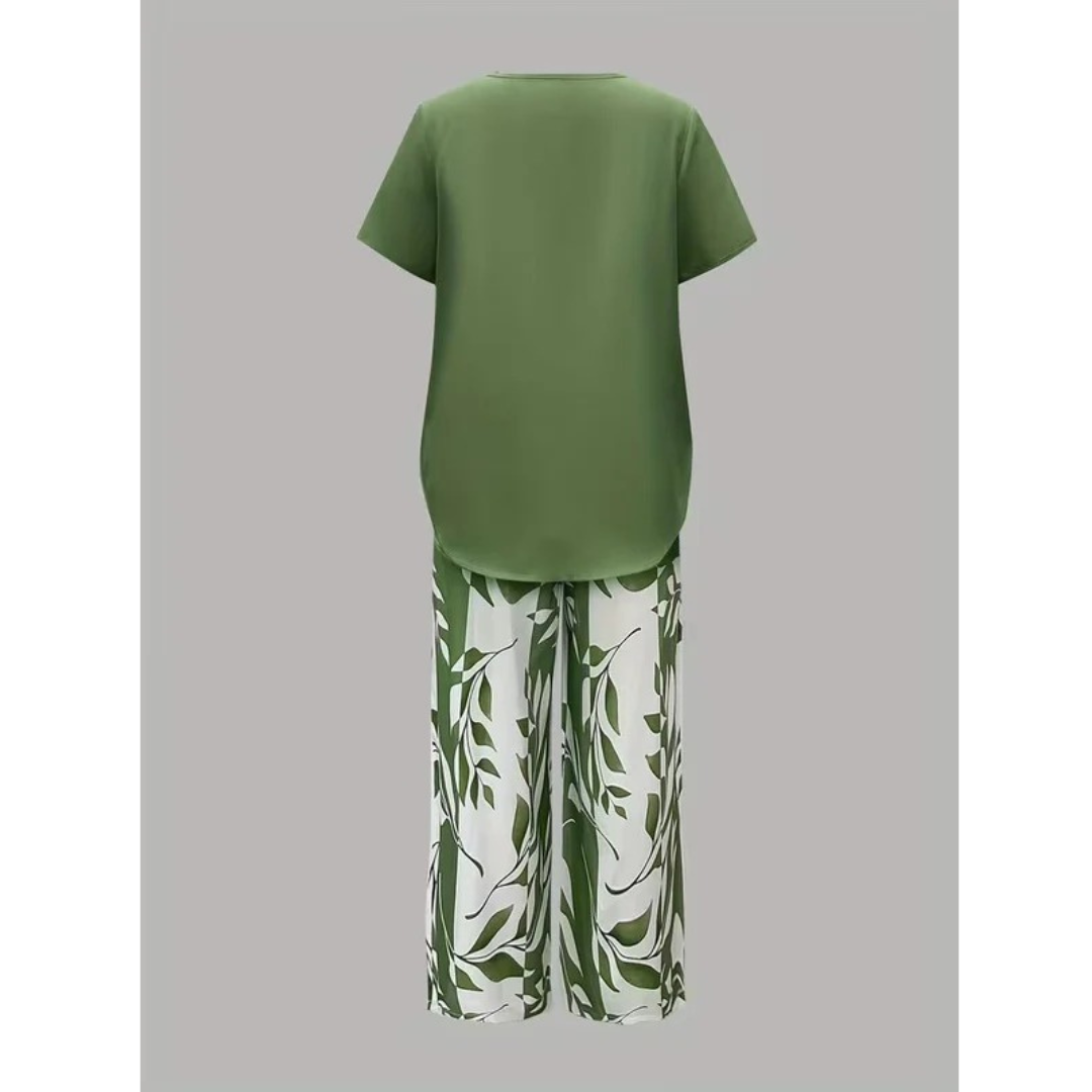 Barbara | Damen Sommer Zweiteiler Bluse Hose Set