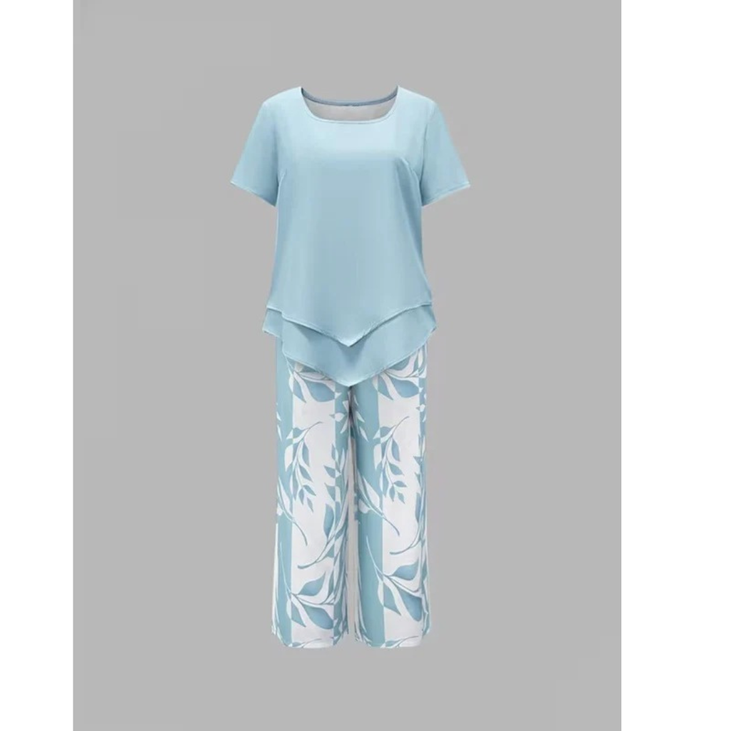 Barbara | Damen Sommer Zweiteiler Bluse Hose Set