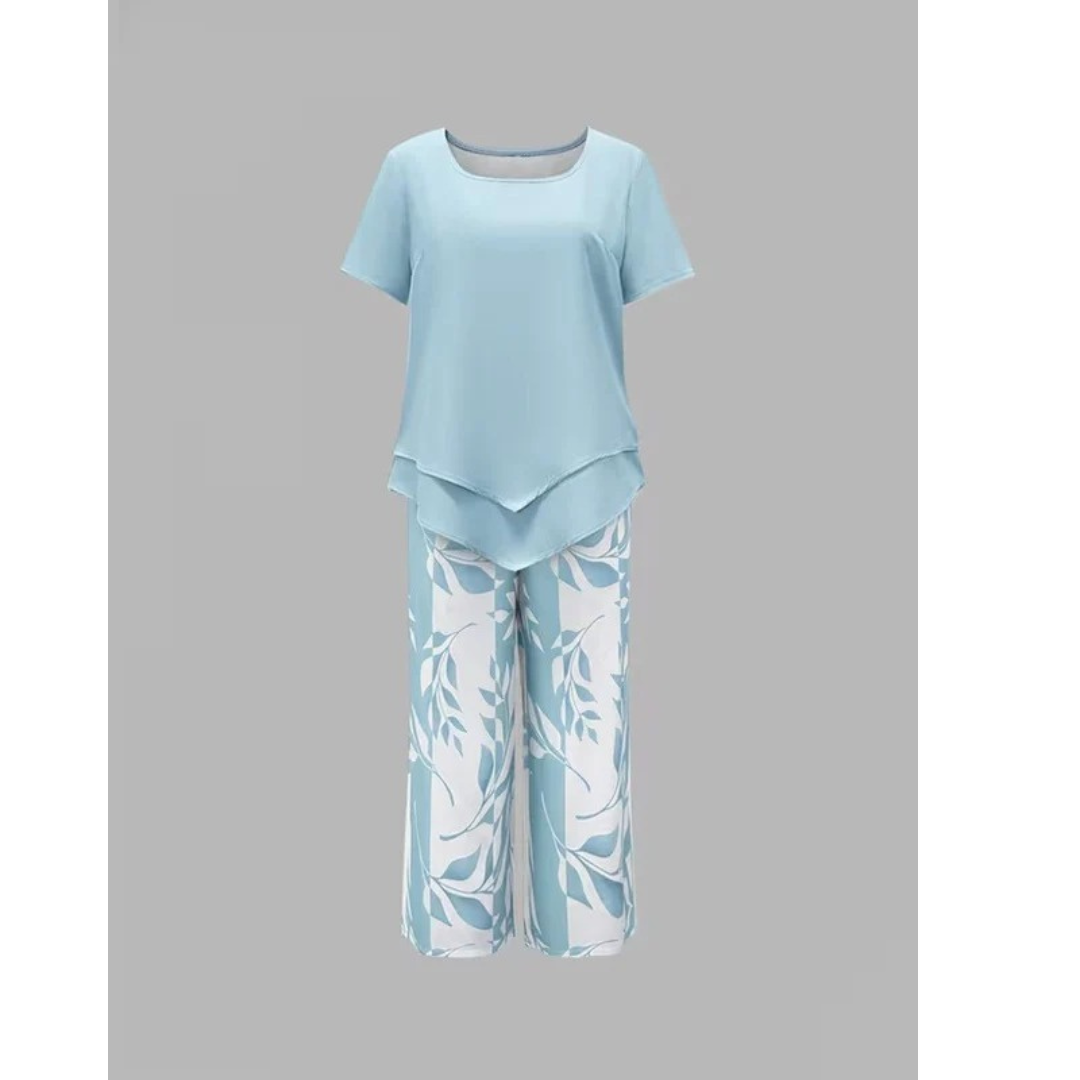 Barbara | Damen Sommer Zweiteiler Bluse Hose Set