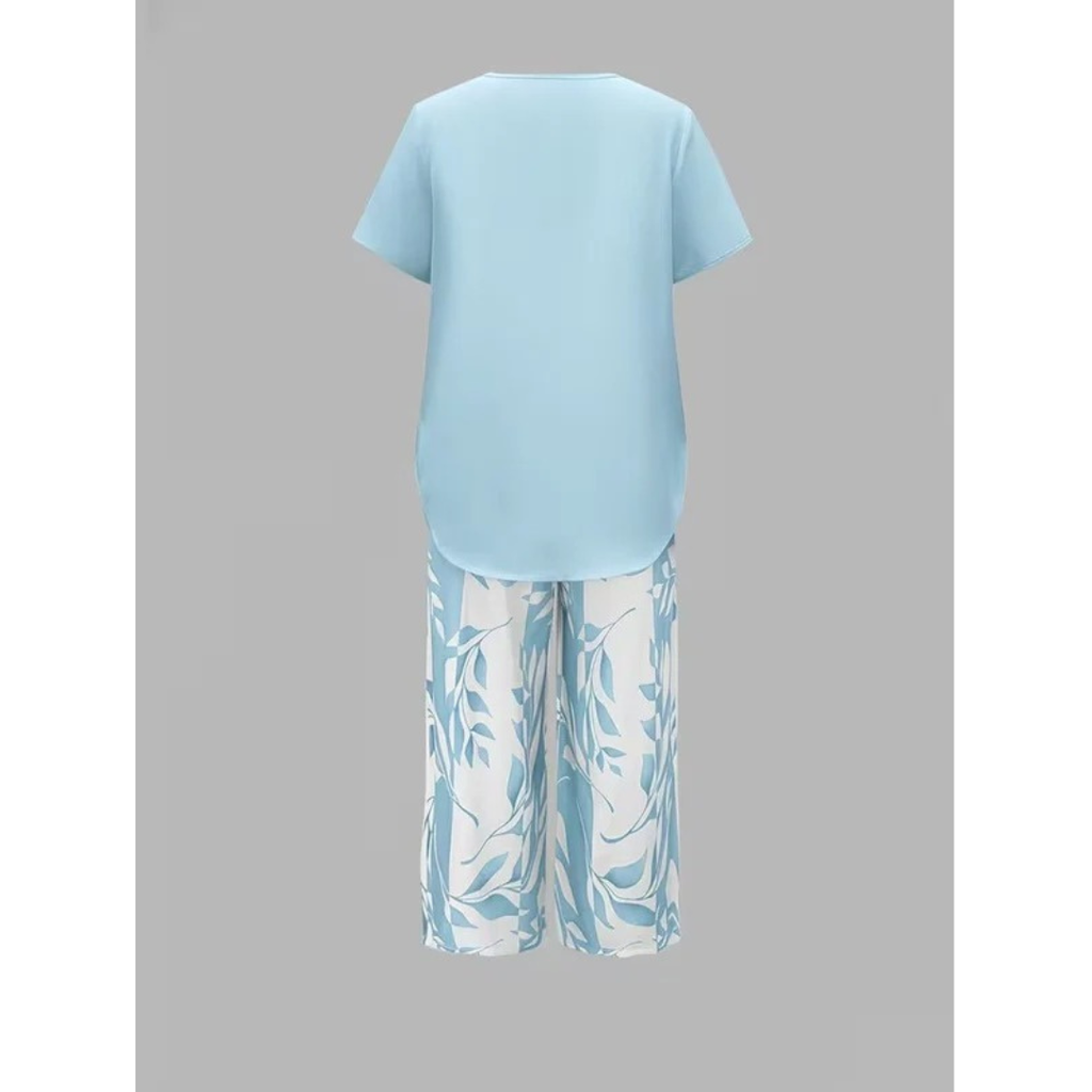 Barbara | Damen Sommer Zweiteiler Bluse Hose Set