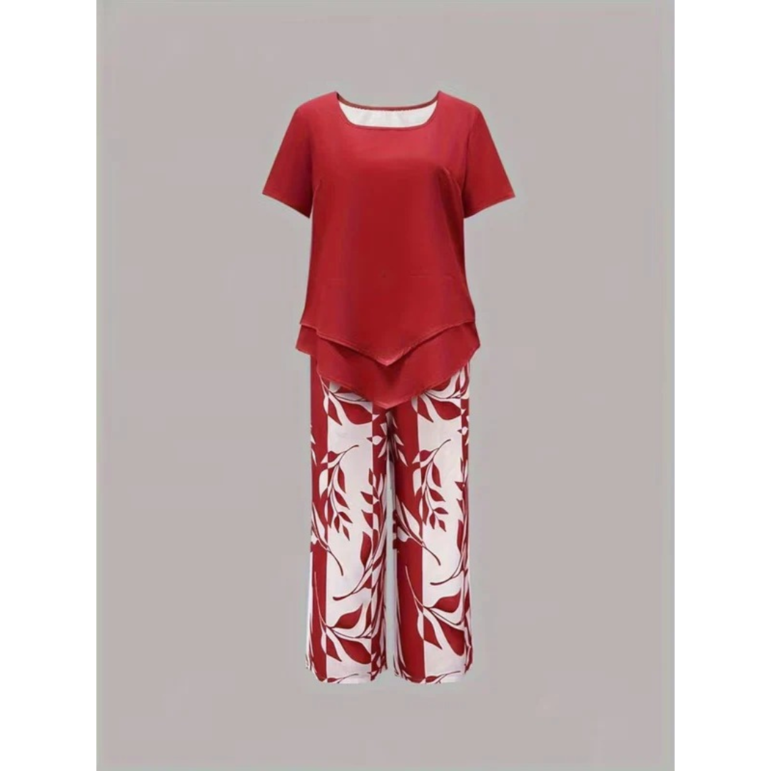 Barbara | Damen Sommer Zweiteiler Bluse Hose Set