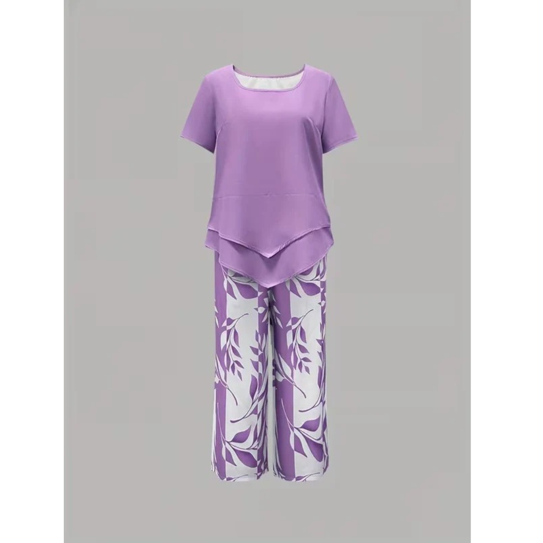 Barbara | Damen Sommer Zweiteiler Bluse Hose Set