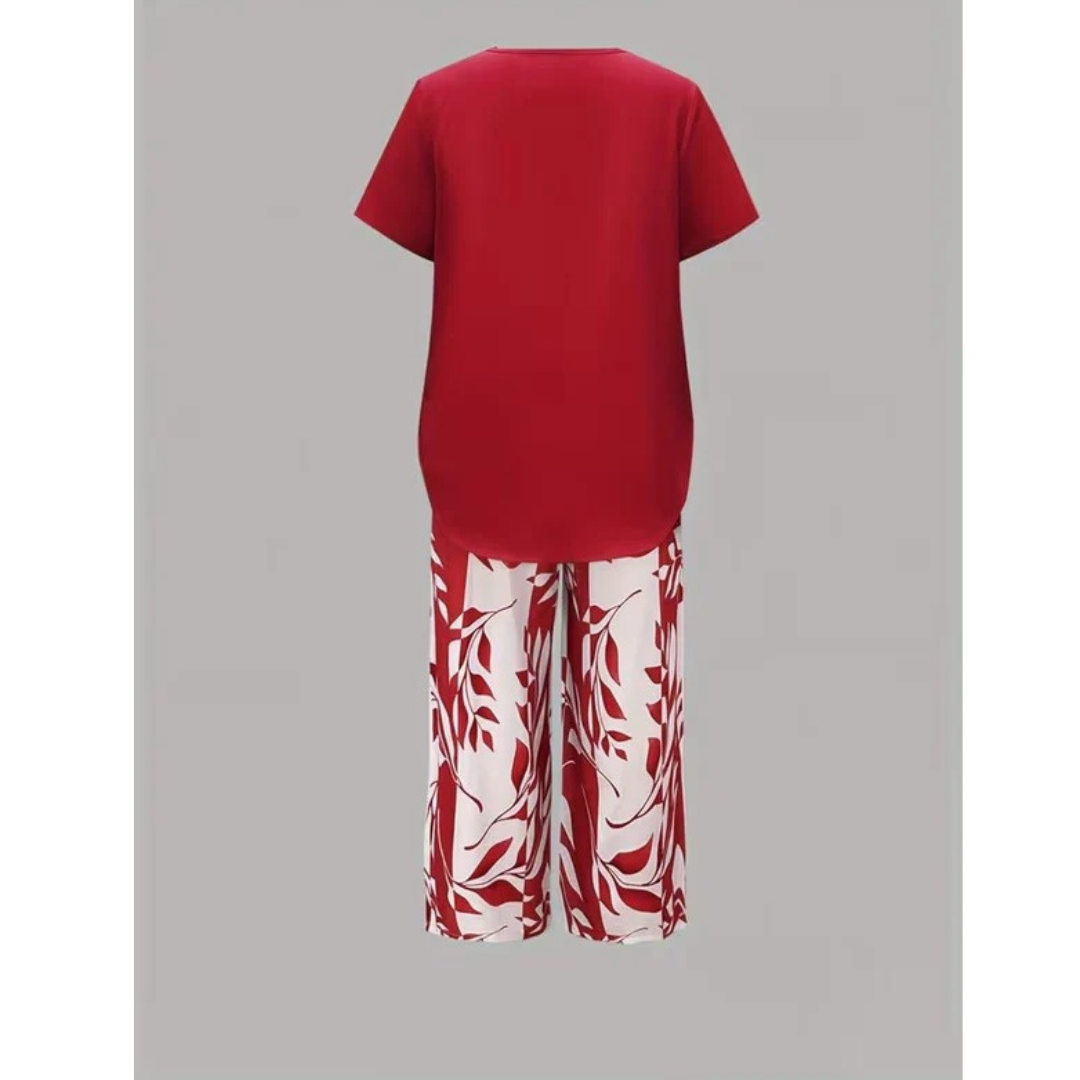 Barbara | Damen Sommer Zweiteiler Bluse Hose Set