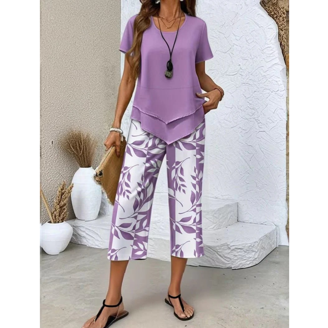 Barbara | Damen Sommer Zweiteiler Bluse Hose Set