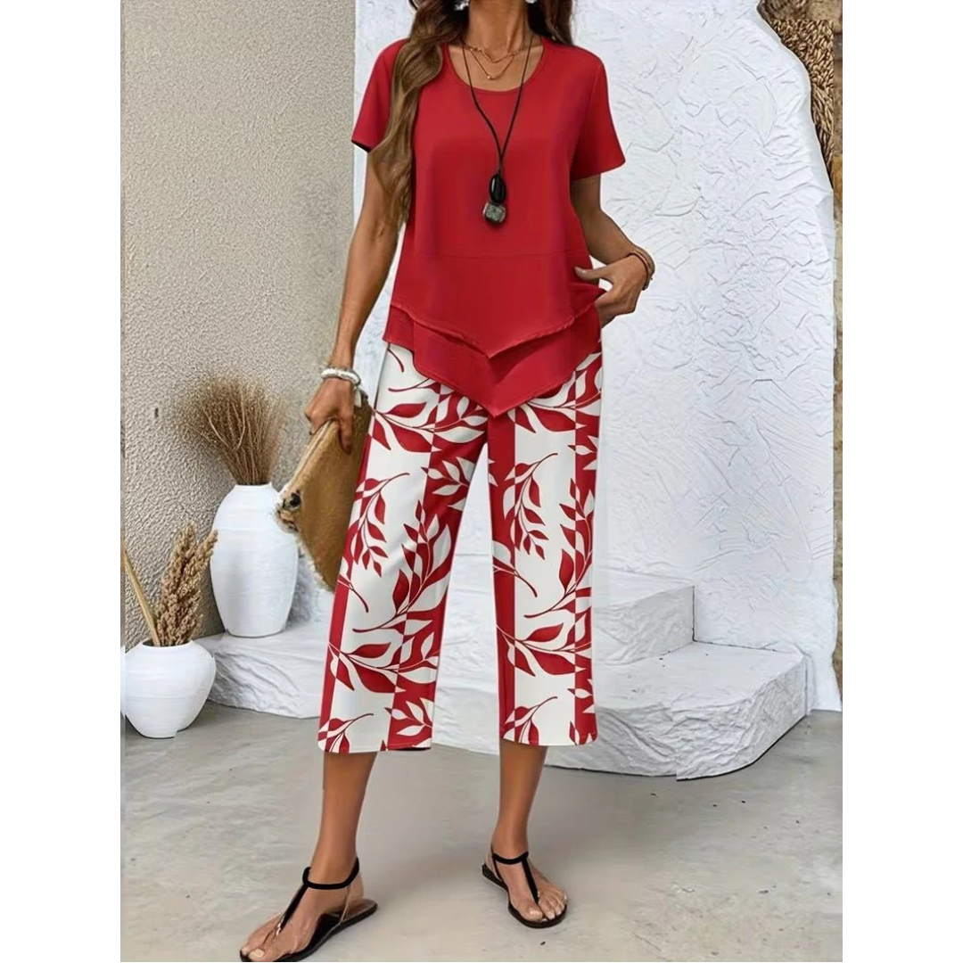 Barbara | Damen Sommer Zweiteiler Bluse Hose Set
