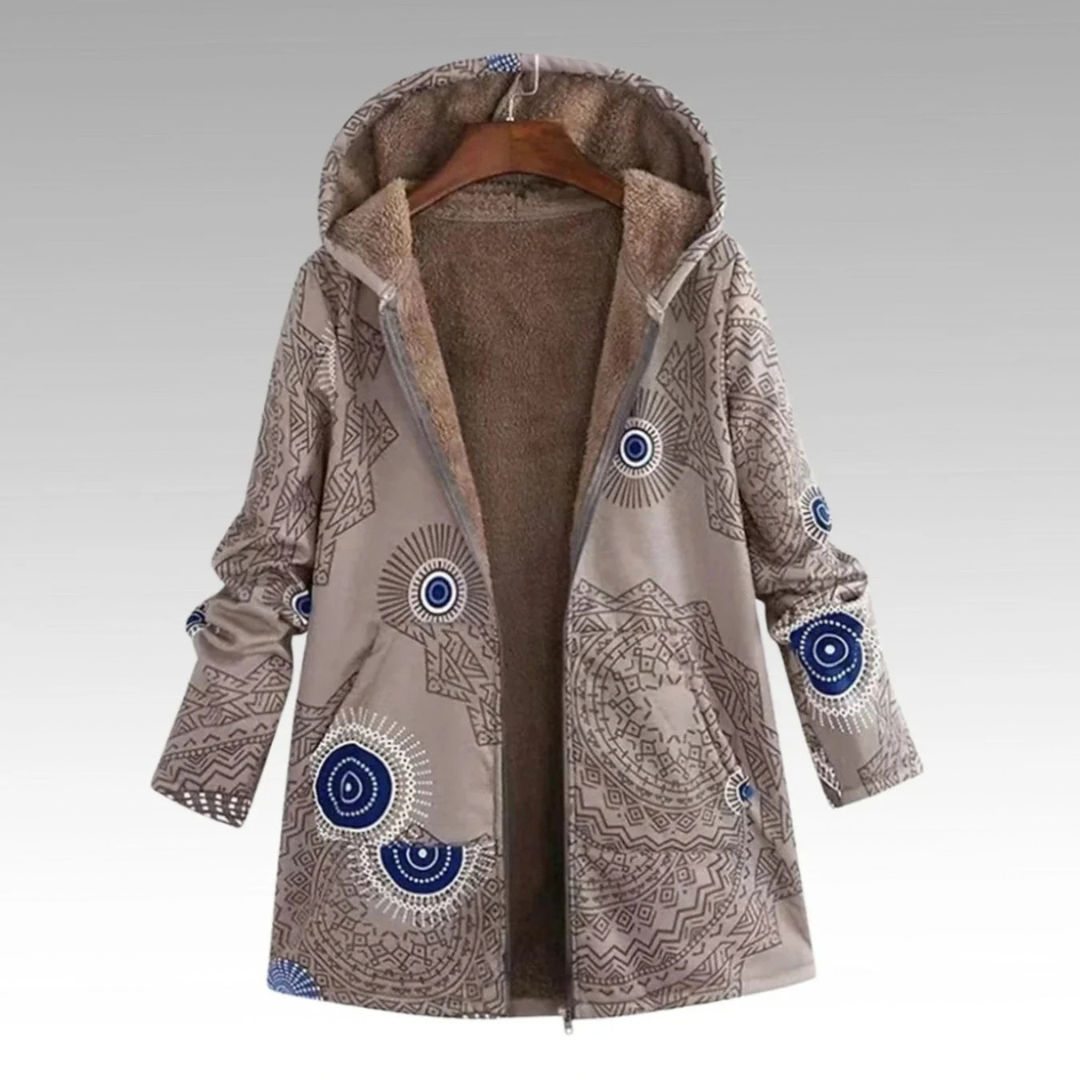 Barbara | Damen Strickjacke im Boho Stil mit Kapuze und Reißverschluss