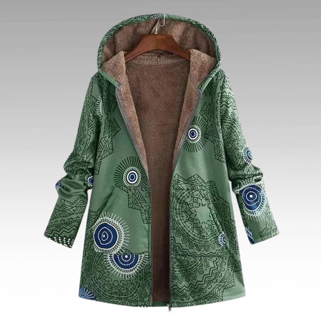 Barbara | Damen Strickjacke im Boho Stil mit Kapuze und Reißverschluss