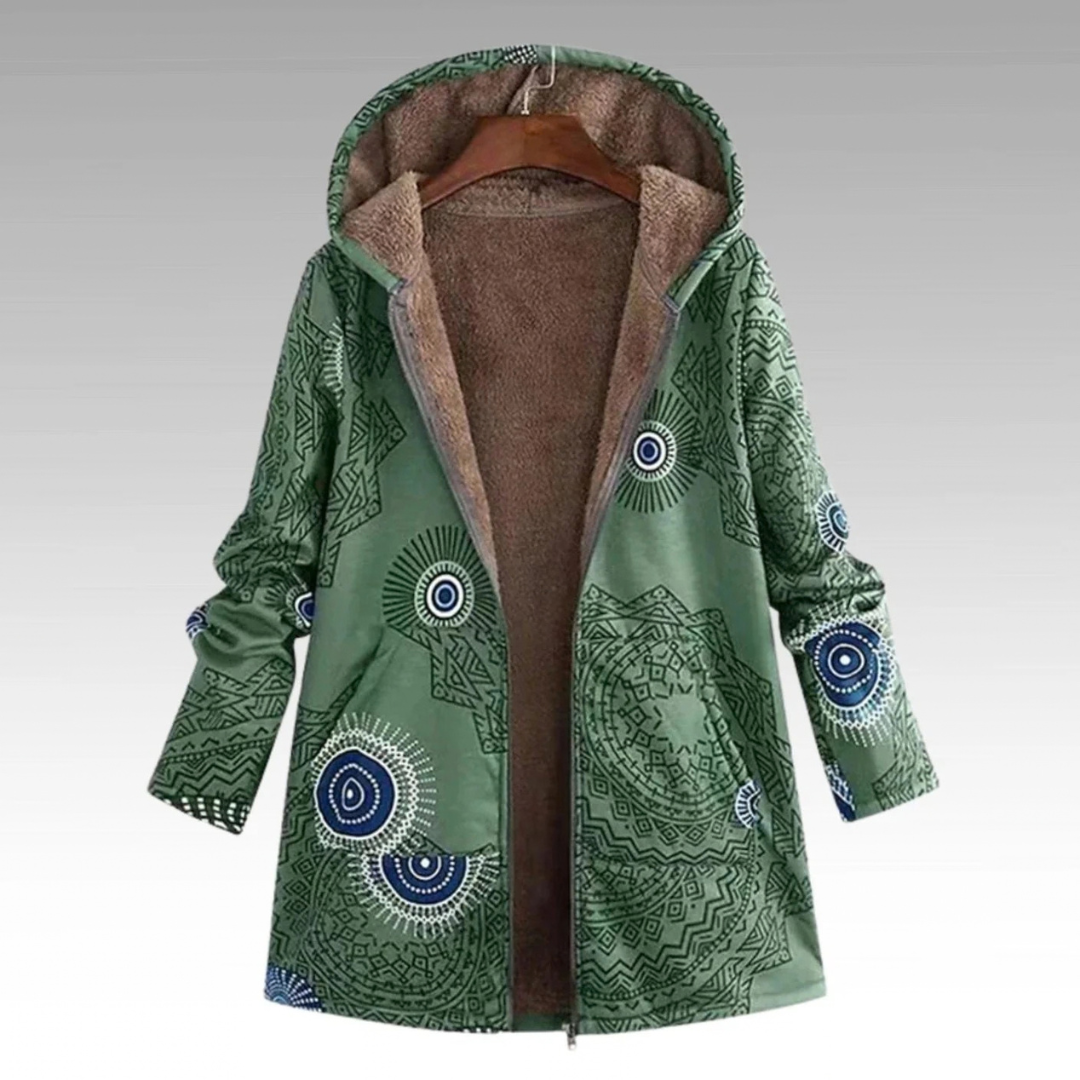 Barbara | Damen Strickjacke im Boho Stil mit Kapuze und Reißverschluss