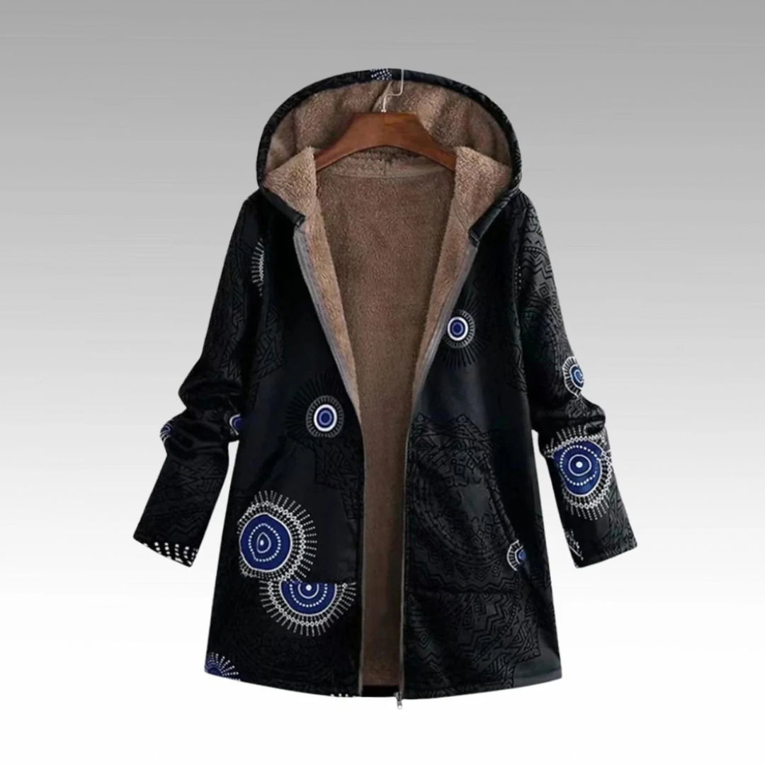 Barbara | Damen Strickjacke im Boho Stil mit Kapuze und Reißverschluss