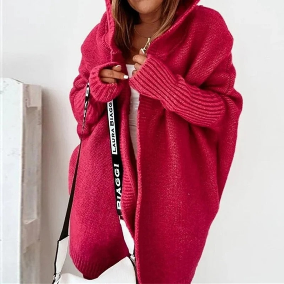 Beate | Damen Strickjacke mit Kapuze, Oversized Cardigan mit Weitem Schnitt